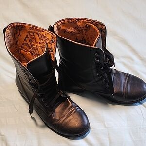 Women's Black Faux Leather Combat Boots Size 11 Harry Potter Lining